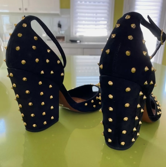 Schutz Black Gold Spike Studs Heels 10 - Picture 12 of 16